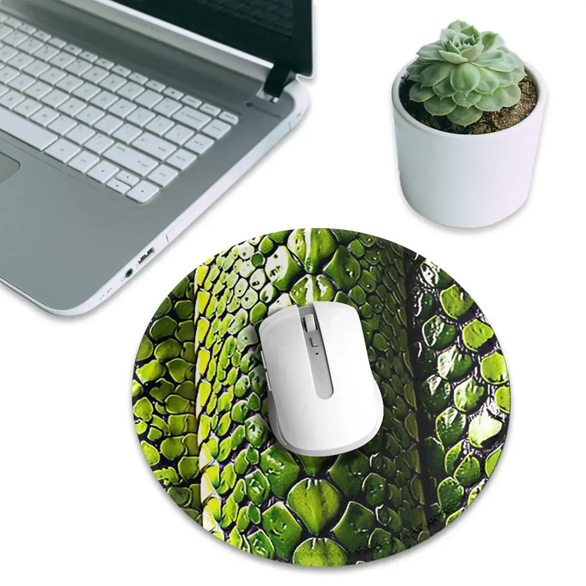 Snake Skin Green Snake Serpent Animal Print Viper Fashion Round Mouse Pad Computer Keyboard Mouse Mat Gaming Laptop Desk Mat