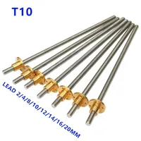 Acero inoxidable 304 T10 10mm Longitud del tornillo 100 200 300 400 500 550 mm Plomo 2 4 8 10 12 20 Tornillo de husillo trapezoidal con tuerca