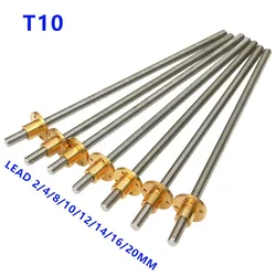 304 stainless steel T10 10mm Lead screw length 100 200 300 400 500 550 mm Lead 2 4 8 10 12 20 Trapezoidal Spindle Screw with Nut