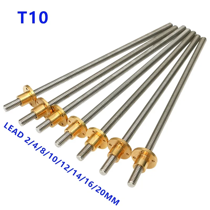 304 stainless steel T10 10mm Lead screw length 100 200 300 400 500 550 mm Lead 2 4 8 10 12 20 Trapezoidal Spindle Screw with Nut