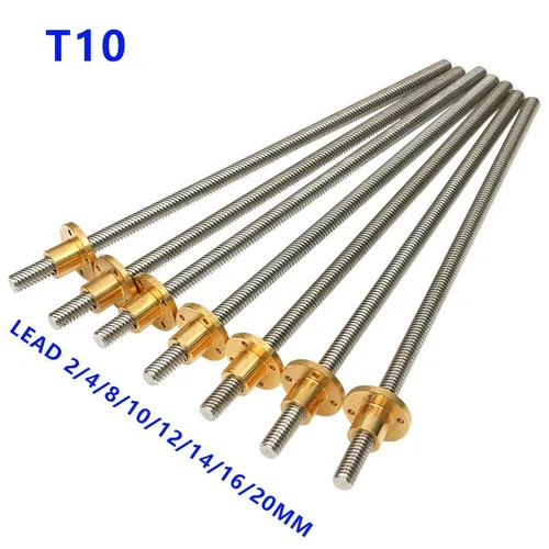 Acero inoxidable 304 T10 10mm Longitud del tornillo 100 200 300 400 500 550 mm Plomo 2 4 8 10 12 20 Tornillo de husillo trapezoidal con tuerca