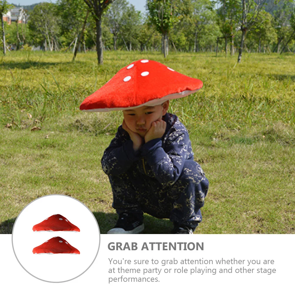 2Pcs Plush Mushroom Hat Toad Hat Funny Cap Vintage Painter Creative Costume Party Ornaments for Festival Decor Kids White