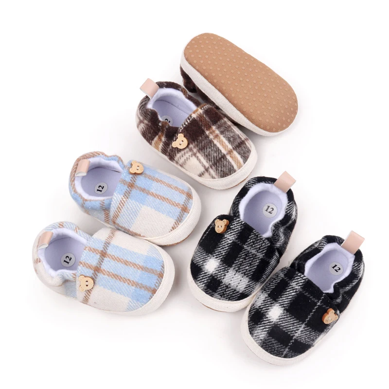 EWODOS Baby First Walking Shoes Classic Plaid Print Crib Shoes Slip-on Sneakers for Infant Baby Boys Girls Casual Shoes