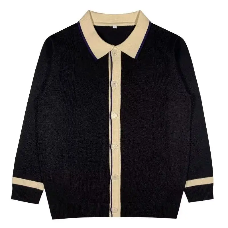 Autumn and Winter Lapel Knitted Cardigan Men's Korean Style Simple Versatile Sweater Jacket Button Contrast Top