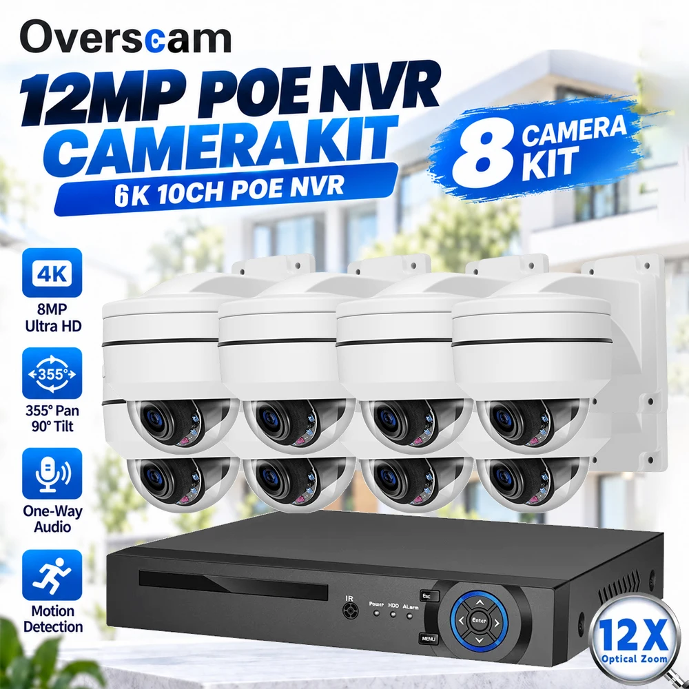 6K 12MP 10CH 8CH POE NVR Security IP Camera System 8MP PTZ Camera Metal 12X Zoom 355° Pan 90° Tilt  Audio CCTV Surveillance Kit