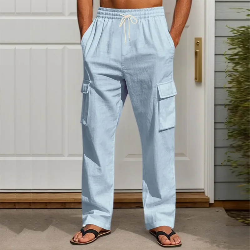 

American Men's Four-season Thin Breathable Tooling Multi-pocket Loose Casual Wide-leg Pants Men