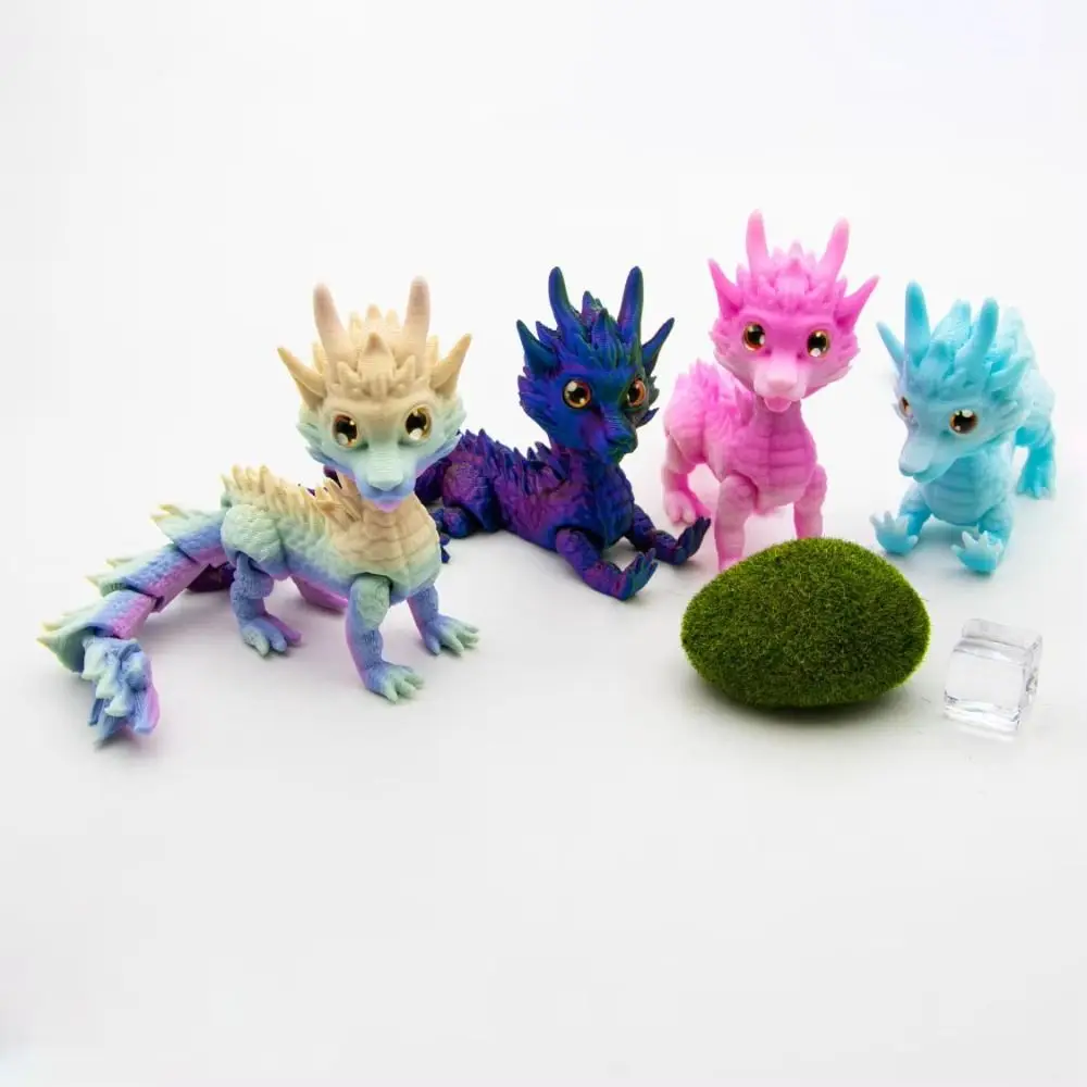 Long Haired 3D Printed Dragon Home Office Movable Joint Dragon Model Toy Multi-color Gradient Dragon Action Figure