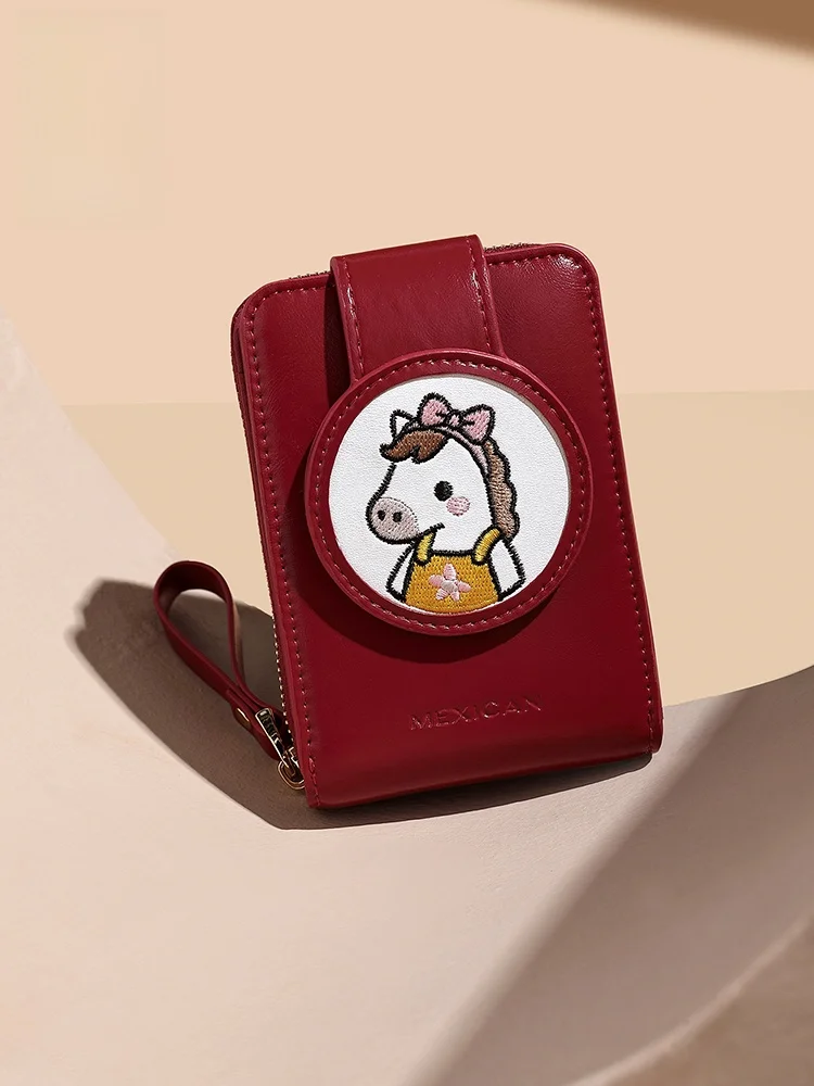 red-new-year-cartoon-embroidery-wallet-multi-function-card-holder-document-case-celebration-coin-purse-female-student-bucket