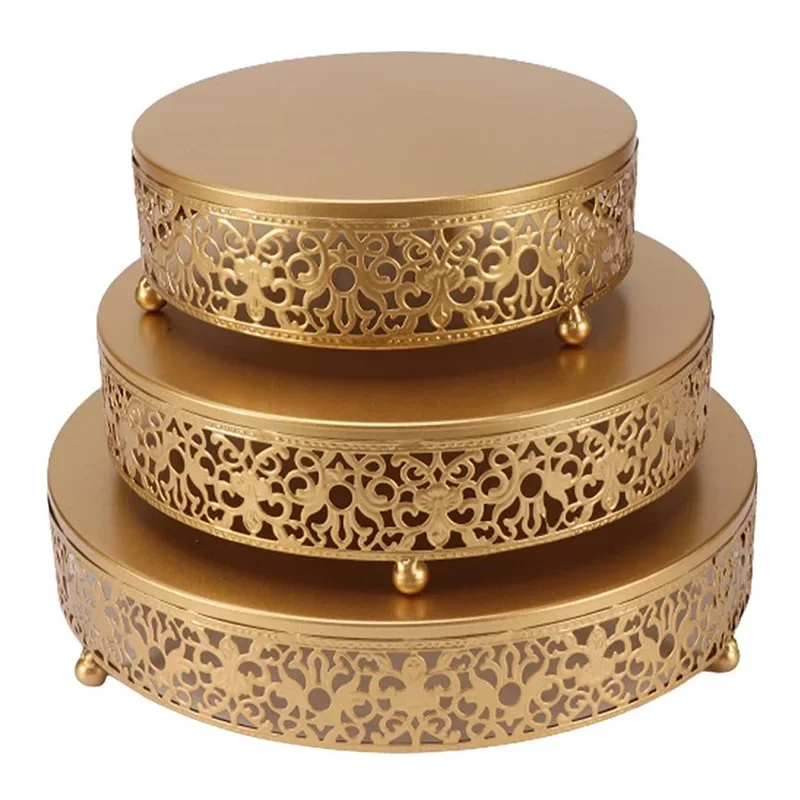 

3PCS Metal Gold Cake Round Stands for Dessert Cupcake Table Set Wedding Brithday Party Celebration Dessert Candy Display Plates