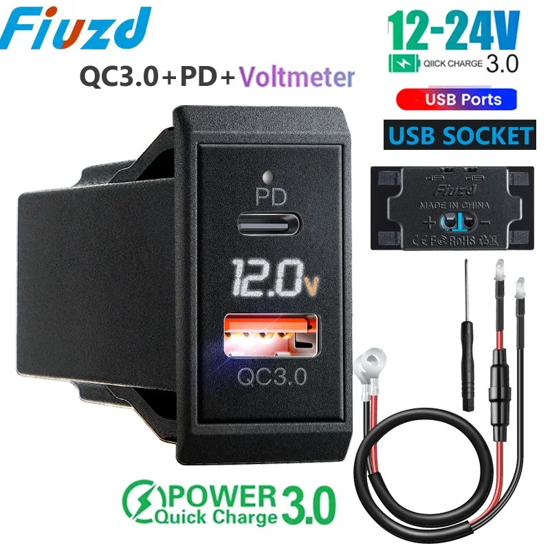 Power Outlet USB Socket Car Charger Adapter Car Socket 12V-24V QC 3.0  Phone Charging for 12V 24V Motorcycle Boat Marine