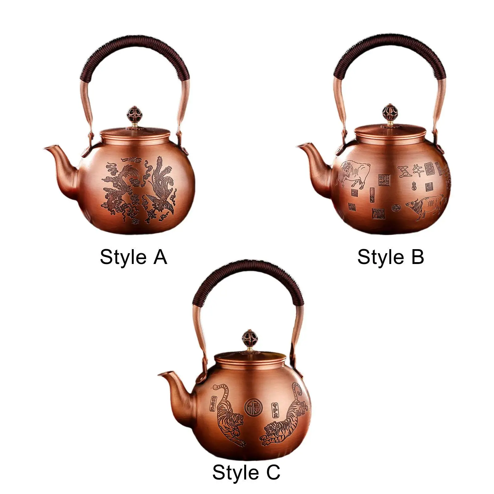 

Copper Teapot Fine Carved Teaware Kung Fu Teapot for Picnic Household Hiking