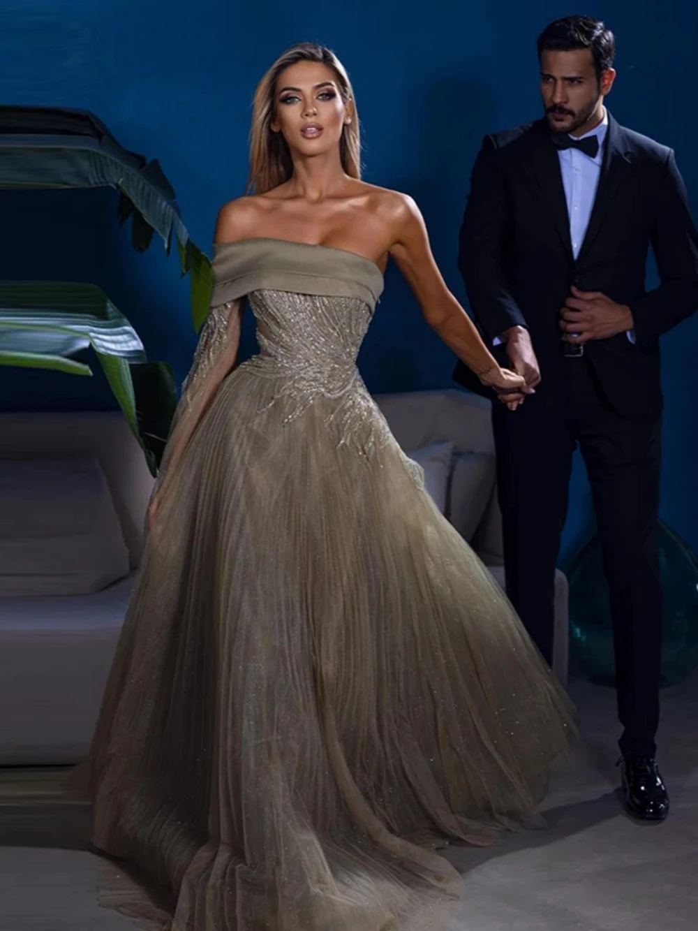 Vestido de lantejoulas brilhante com miçangas, vestido de coquetel de um ombro, elegante vestido de baile longo moderno