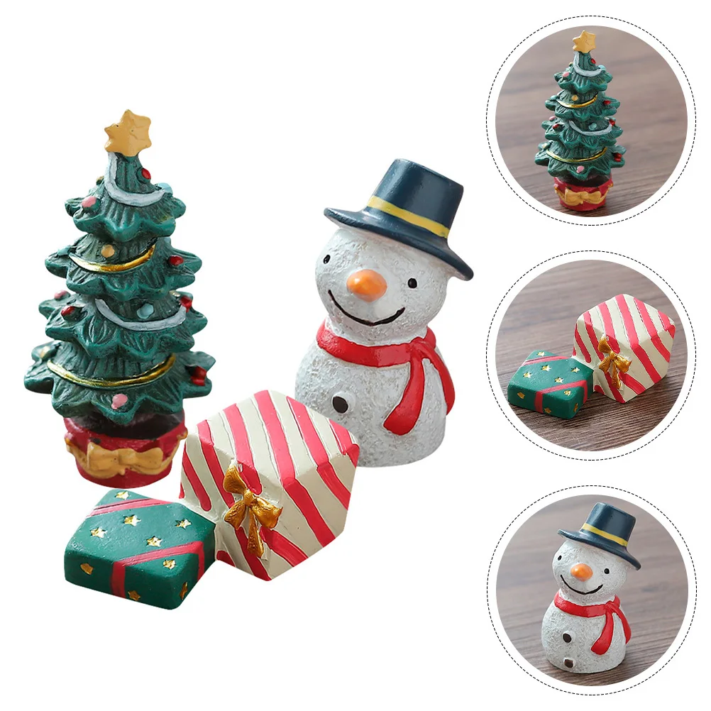 

3pcs Mini Christmas Crafts Resin Miniature Figurines Snowman Tree Statues Diy Ornament Decor For Garden Aquarium Table