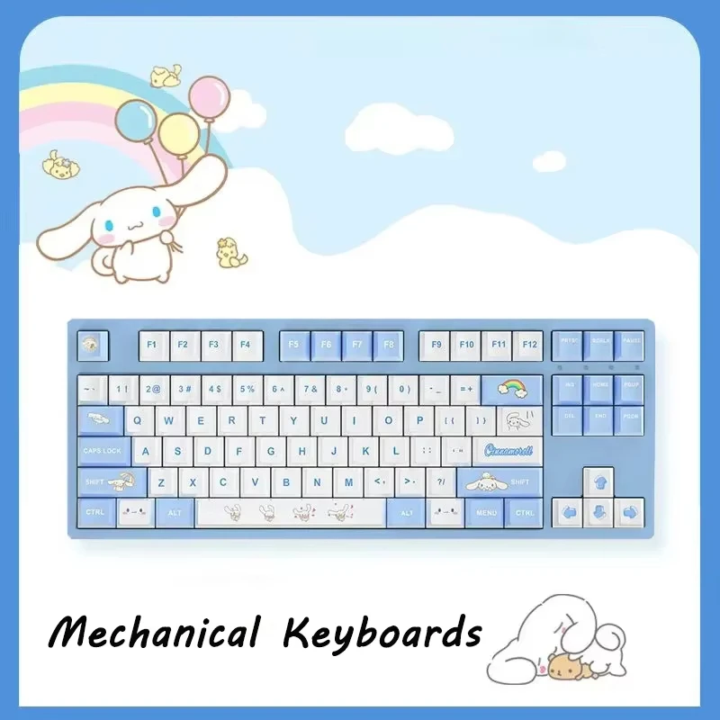 Kawaii Sanrio Cinnamoroll Mechanical Keyboard, Pbt Sublimation Keycaps 87 Keys, Compact Wired Gaming Keyboard for Home Office view 2