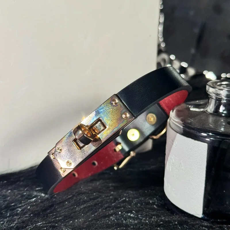 Black and Red Color Scheme Choker Design Cowhide Collar Men and Women Puppy Leather Custom Handmade Original High Sense