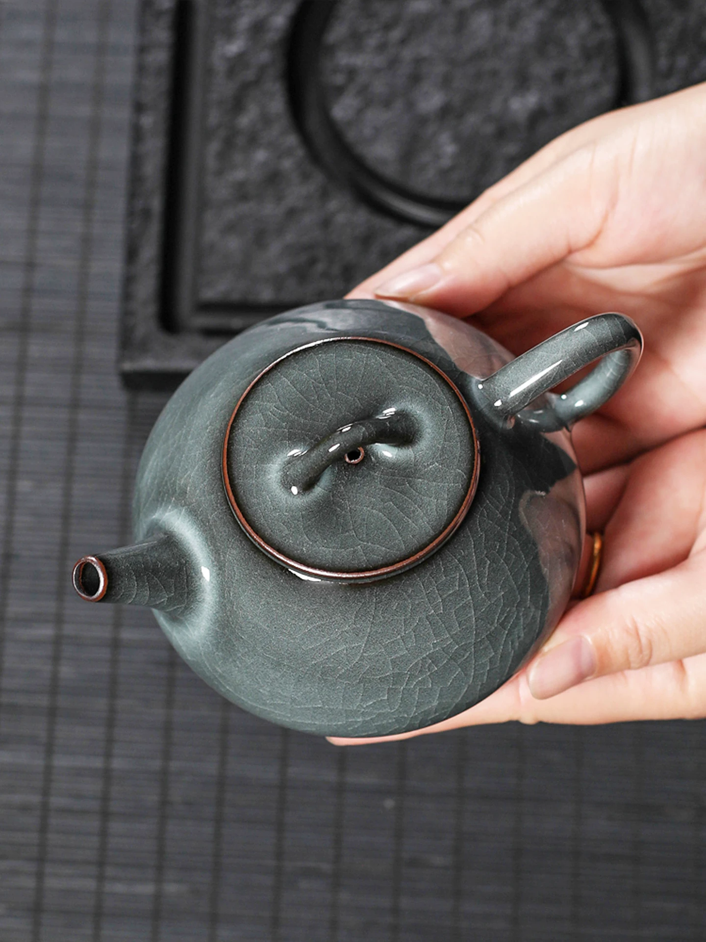 Handmade Blue Porcelain Tea Pot Single Bowl Dragon Well Ceramic Ice Crack Zishi Poured Tea Gongfu Tea Set Filter Retro Home Use