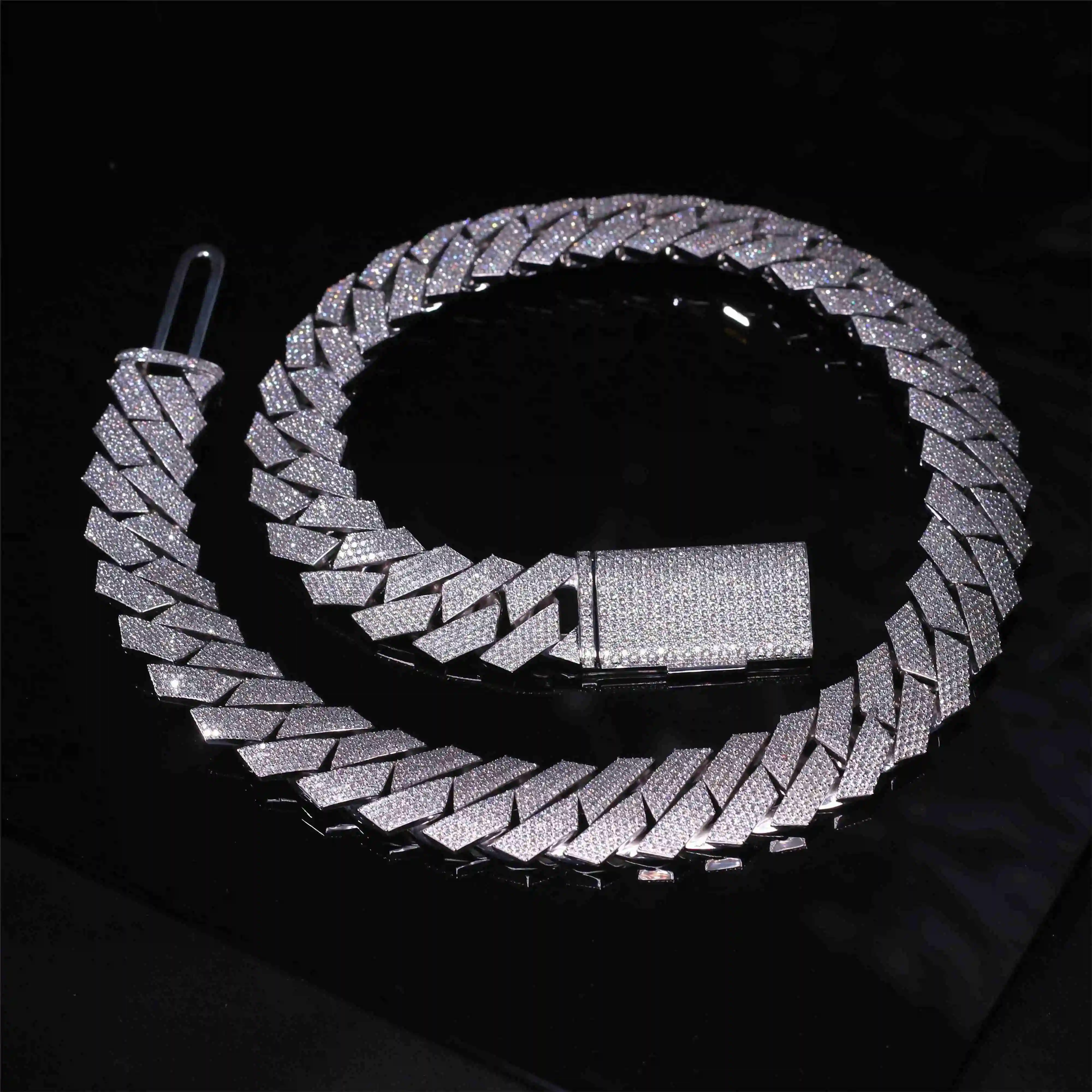 Cuban Heavy Link Chain 22mm 5 Rows 925 Silver VVS Iced Out Diamond Moissanite Cuban Chain..