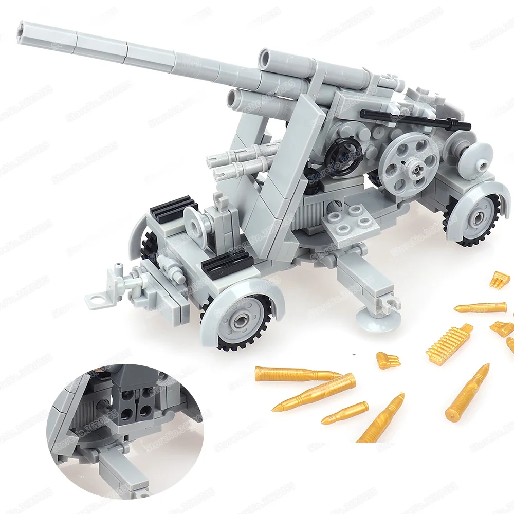 Military German Army 88 FLAK Artillery Building Block Soldier WW2 Figures Battlefield Anti-tank Weapons Model Child Gift Boy Toy