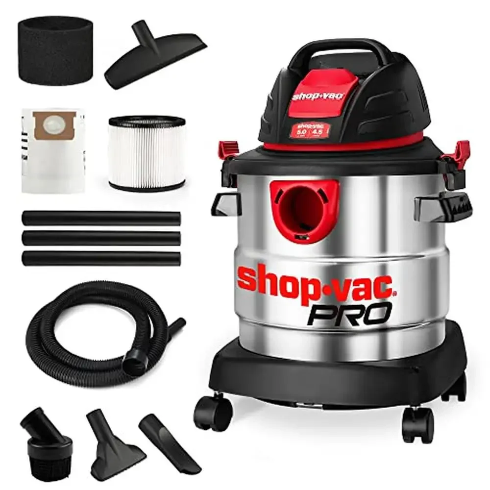 Powerful 4.5HP Wet/Dry Stainless Steel Vacuum Portable Shop Vac with Accessories Garage Workshop Blower Function 13FT Cleaning