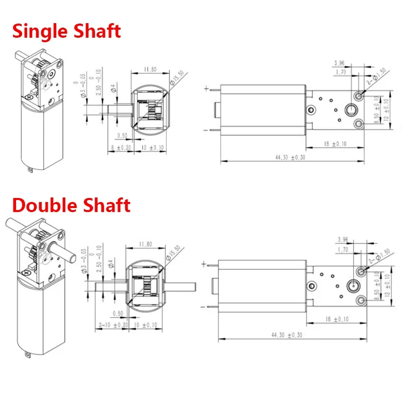 1PC 050 Full Metal Gearbox Worm Gear Motor  DC 3V-12V Slow Speed High Torque 90 Degree Singal Shaft/ Double Shaft/ Long Shaft