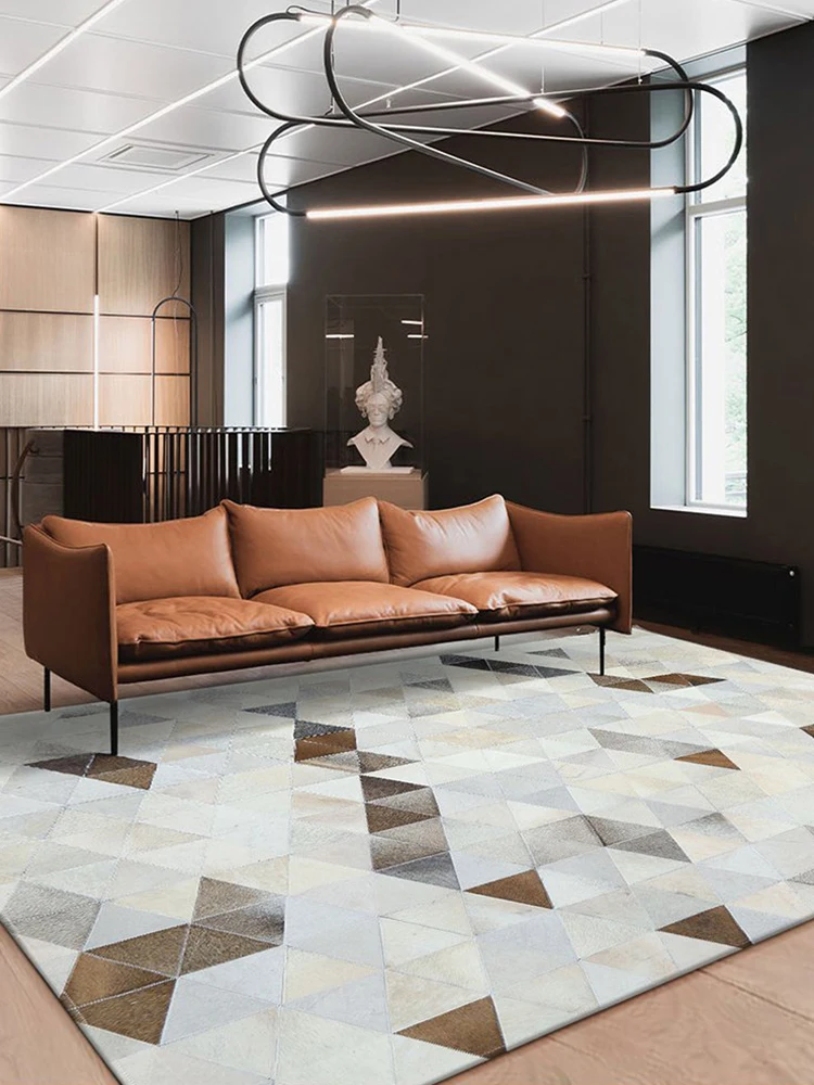 

Modern Handmade Real Cowhide Carpet Bedroom Nordic Geometric Living Room Rug Customize Minimalism Home Mat