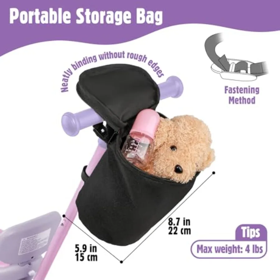 Triciclo infantil 5 em 1 com alça de direção para 1-4 anos, pedais removíveis, rosa, primeiro brinquedo de equitação, presente de aniversário para gi