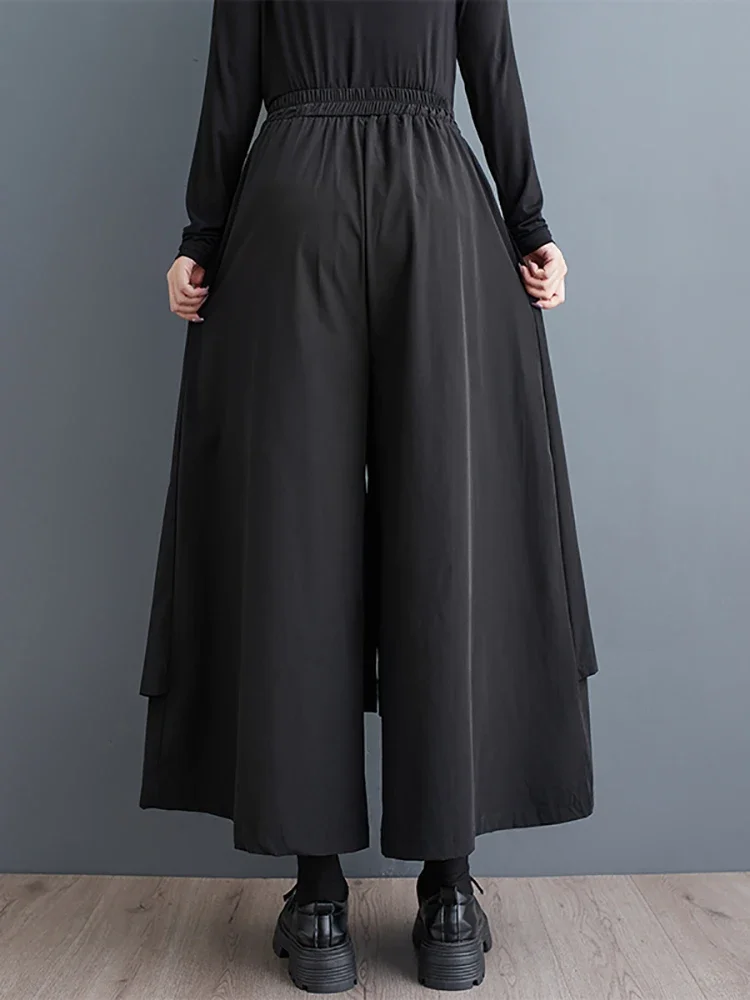 XITAO Solid Color Patchwork Pocket Pants Elastic Waist Loose All Match Slimming Wide Leg Pants 2025 Spring Fashion New DMJ5021