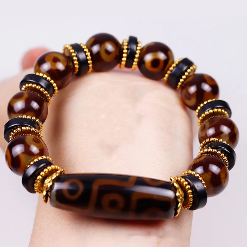 

Natural Tibetan Agate Three and Nine Eye DZi Bracelets, Men's and Women's National Style Versatile Bracelet Jewelry