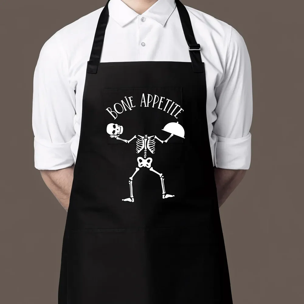 

Bone Appetit 1Pcs Halloween Funny Apron Scary Skeleton Chef Fall Holiday Gifts Kitchen Accessories Cooking Enthusiast Supplies