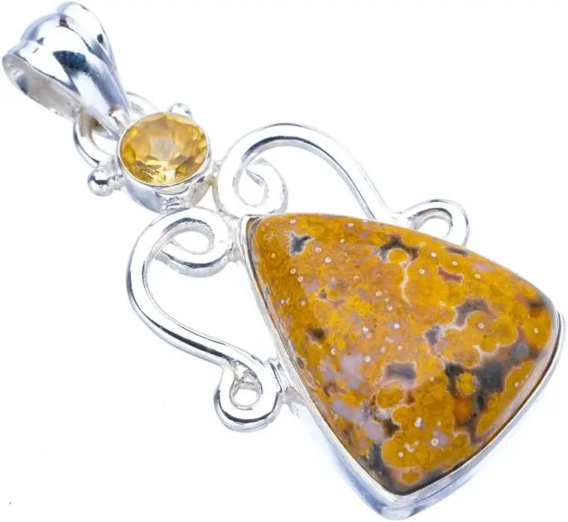 

Подвеска Hesy из стерлингового серебра 925 пробы с натуральной океанской яшмой и цитрином ручной работы 1,5 дюйма F4230