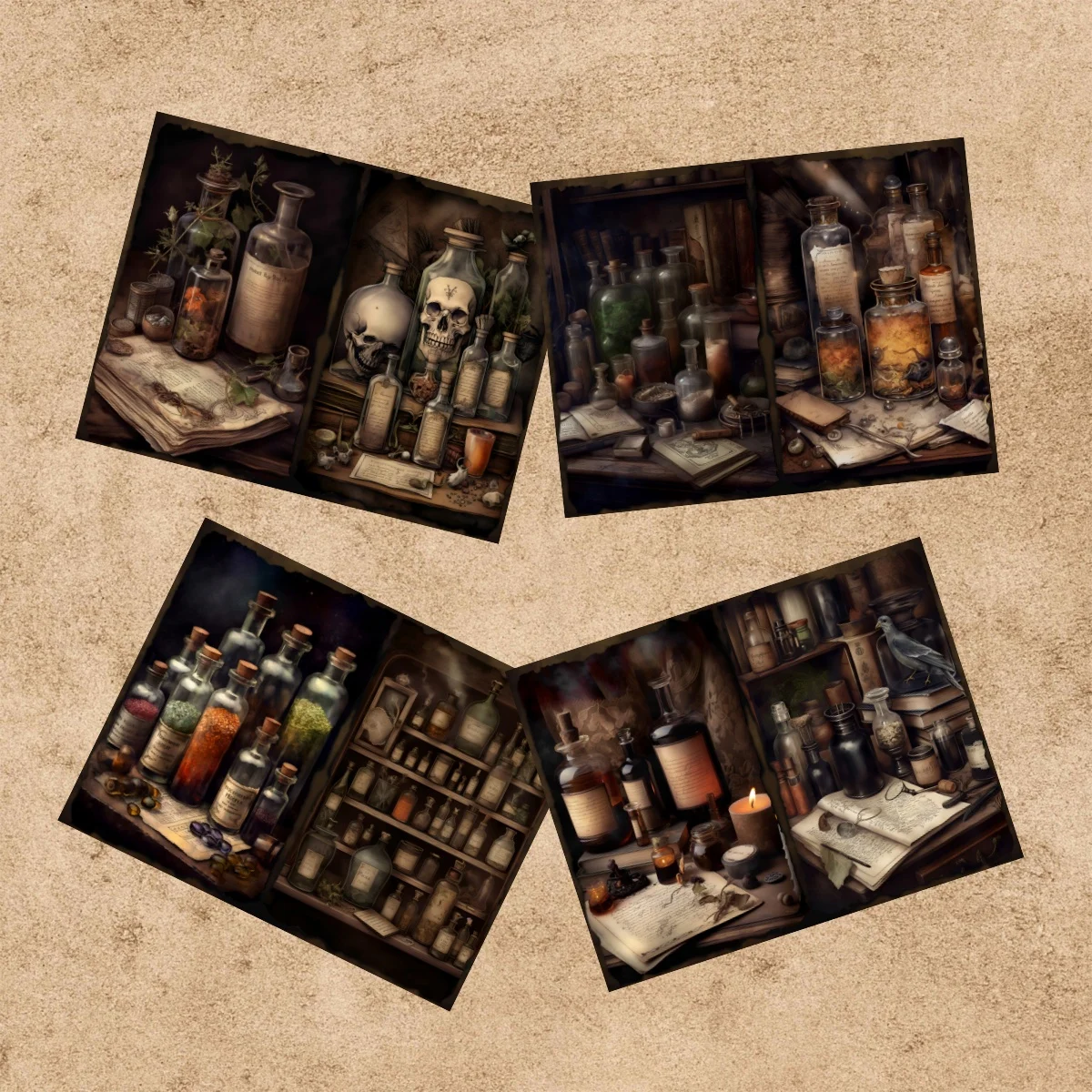 10 Sheets A5 Size Halloween Horror Skull Bottle Crow Background Vintage Grunge Journal Planning Scrapbooking