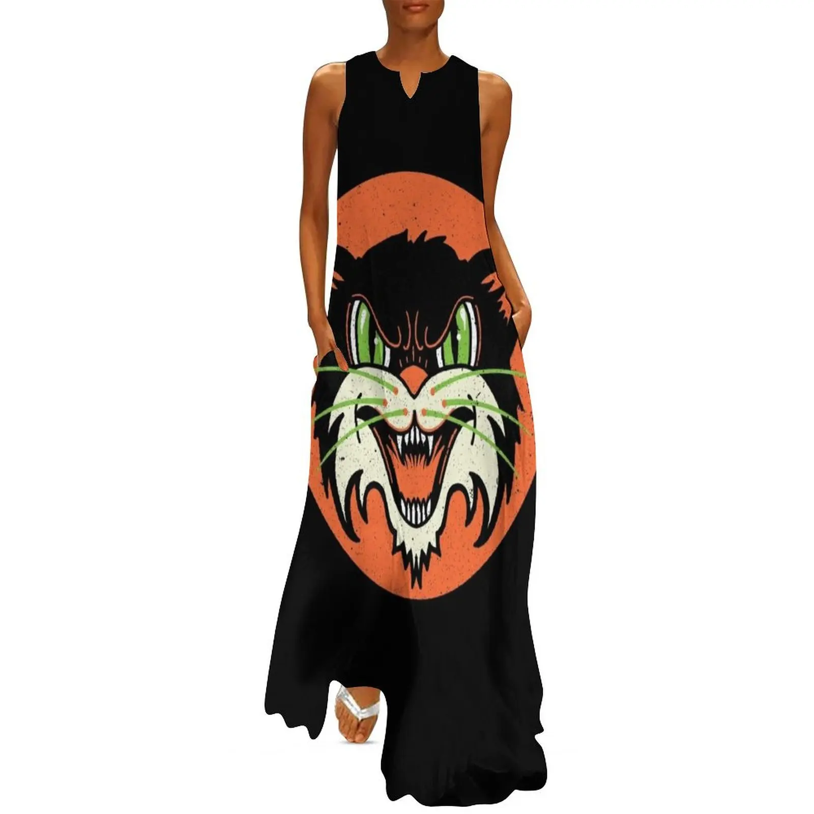 wild cat rockabilly retro Long Dress summer dresses women 2025 evening dress ladies