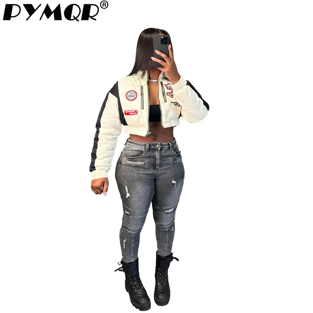 PYMQR New Fashion Ripped Jeans Woman Black Baggy Locomotive Style Mid Wiast 2023 Winter Y2K Streetwear Female Trousers