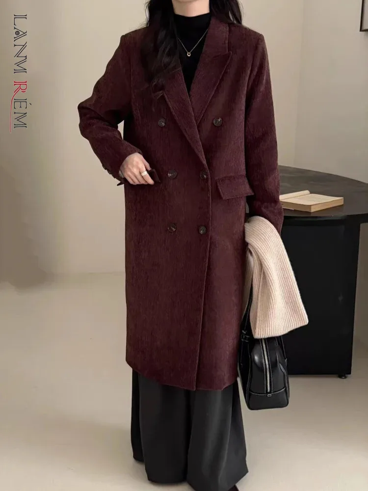 

[LANMREM] Elegant Office Lady Trench Women's Notched Double Breasted Fashion Long Coats 2024 Autumn Winter New Windbreaker