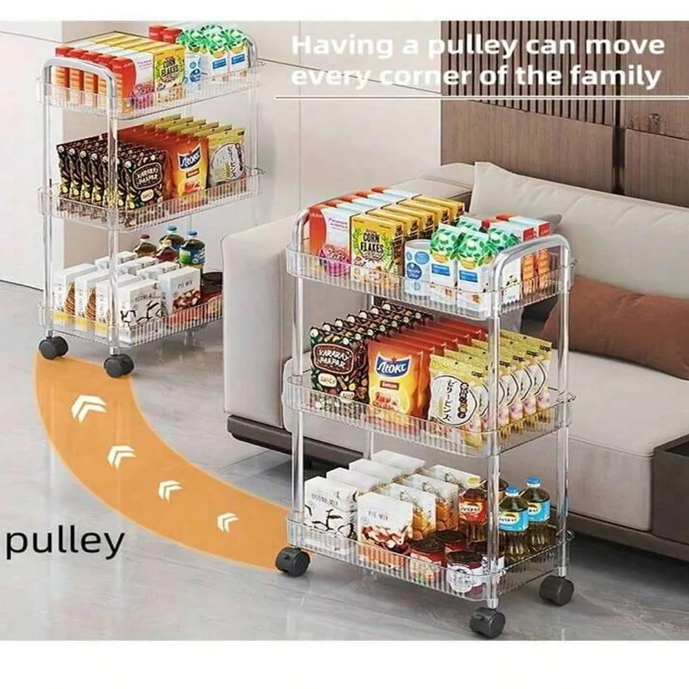 

Bathroom Storage Rolling Cart Slim Utility Rolling Shelf Cart with 4 Universal Wheels Coner Storage Shelves Cart