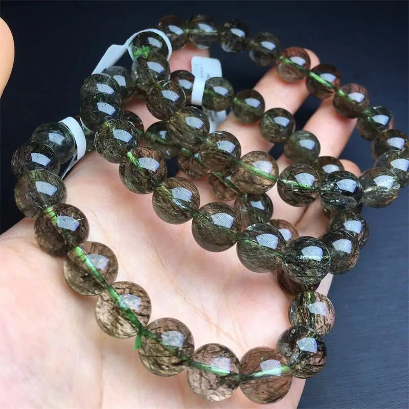

12MM Natural Green Tourmaline Hair Quartz Bead Bracelet Handmade Women Healing Gemstone Crystal Strand Lovers Girlfriend 1PCS