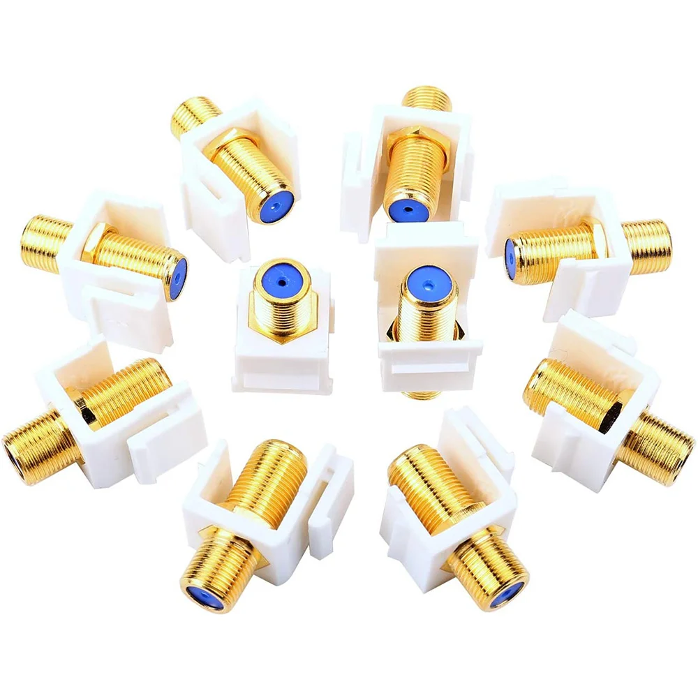 A84E-10-Pack RG6 Keystone Jack Insert, Coaxial Cable Connector F-Type RG6 Keystone Connectors For Wall Plate And Patch Panel
