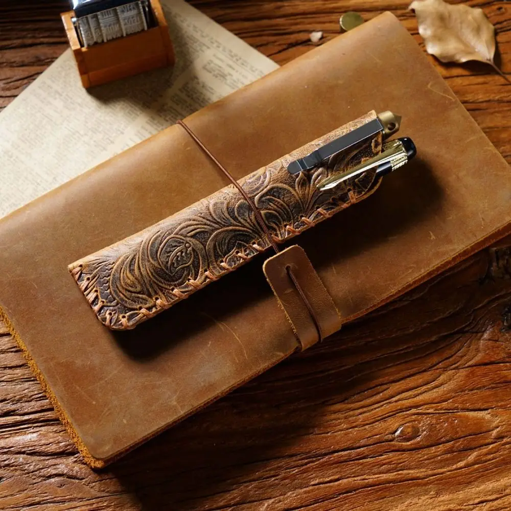 Genuine Leather Retro Pen Case Handmade 150mm*40mm Leather Pencil Bag Stationery Creative School Supplies Pen Protective Cover