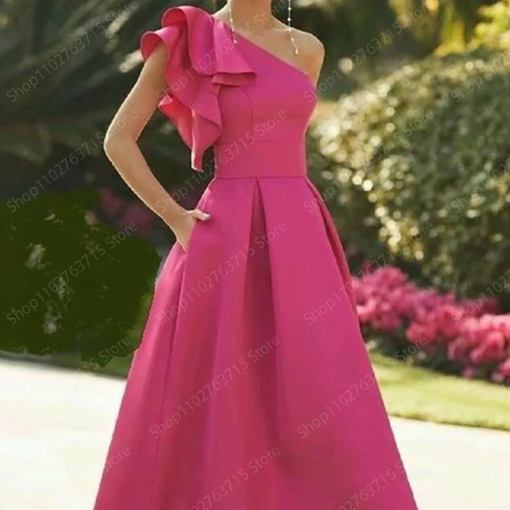 Vestido de noche largo de satén para mujer, traje elegante de un hombro hasta el tobillo, línea A, fiesta de graduación, boda, Gala, eventos especiales, 2024