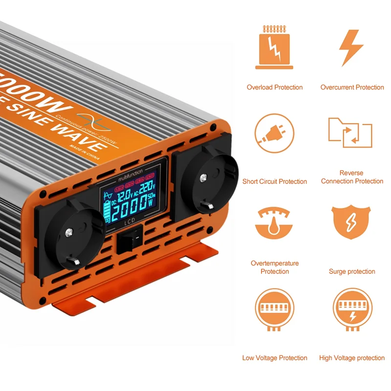 Inwerter sinusoidalny 12v 24v 48v 220v 4000w 5000W 6000W konwerter zasilania wtyczka europejska Inversor De Corriente Para Coche Off Grid