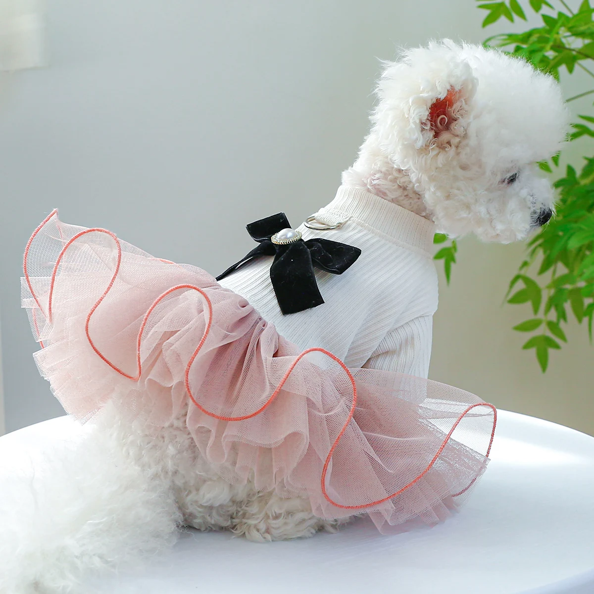 1PC Pet Apparel Dog Spring Autumn1PC Pet Appa Princess Dress Pink Fluffy Skirt with Buckle for Towing Rope For Small Medium Dogs