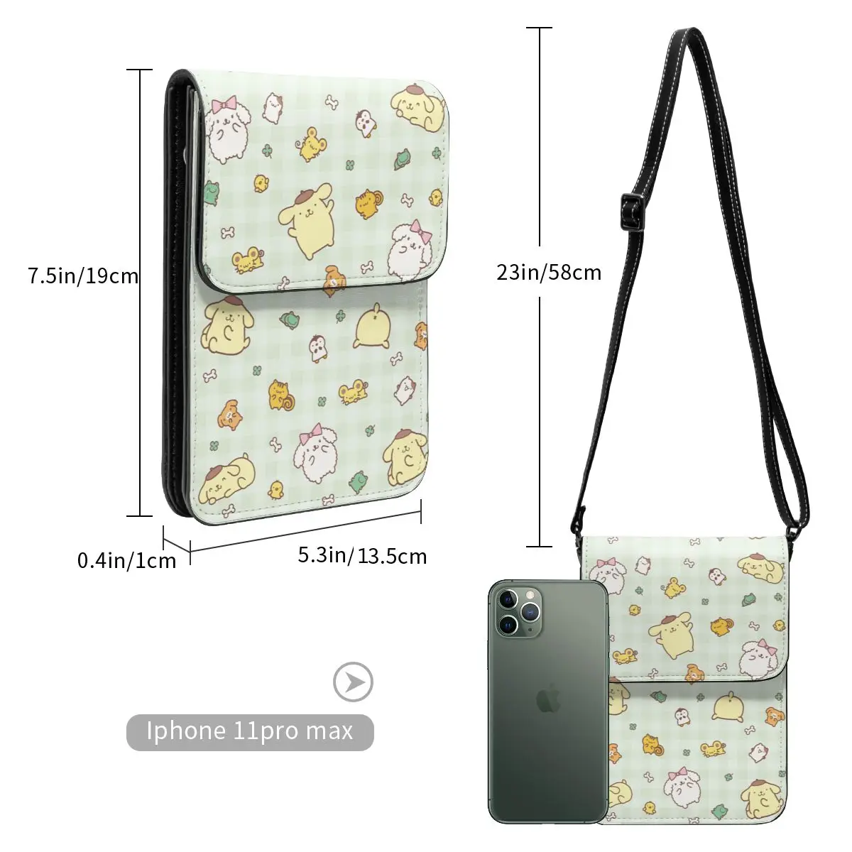 Kawaii Pompompurin Leather Small Cell Phone Purse Bags Merch Street Female Crossbody Bag Card Holder Wallet Portable