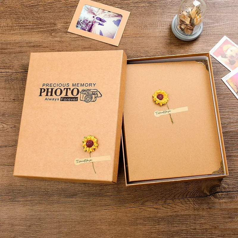 Simple Vintage DIY Photo Album Handmade Paste Kraft Pape Can Write Album Sunflower Baby Memories Instax Mini Album Collect Book