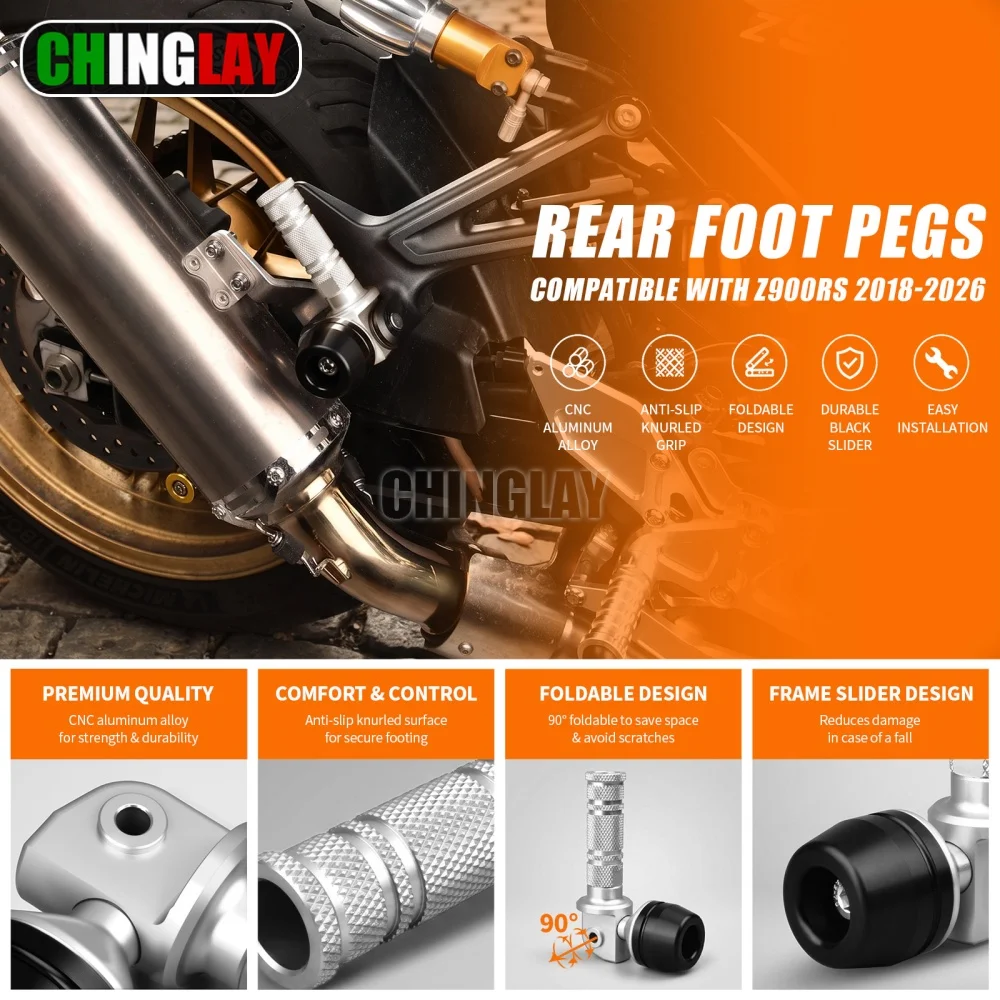 Foot pedal sliders, dual foot pedals, and rear passenger foot pedal anti-fall sliders for Kawasaki series For Z900RS/Z650RS