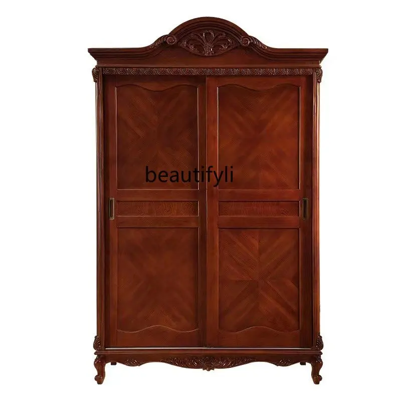 

American Solid Wood Wardrobe Solid Wood Carving Double-Door Closet European New Classical Bedroom Locker