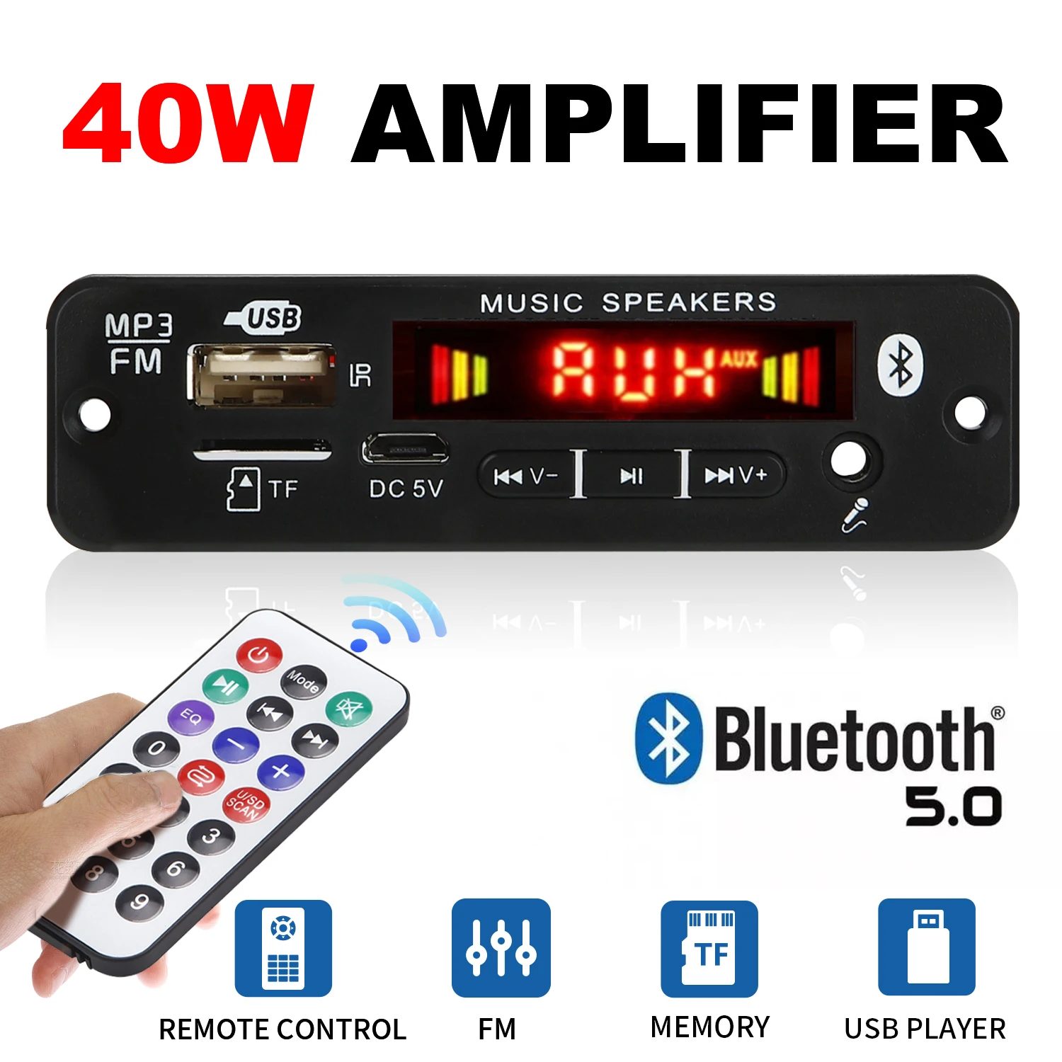 DC 12V Bluetooth 5.0 scheda di decodifica MP3 40W amplificatore Audio lettore MP3 fai da te modulo Radio FM per auto TF 3.5mm Mic chiamata di