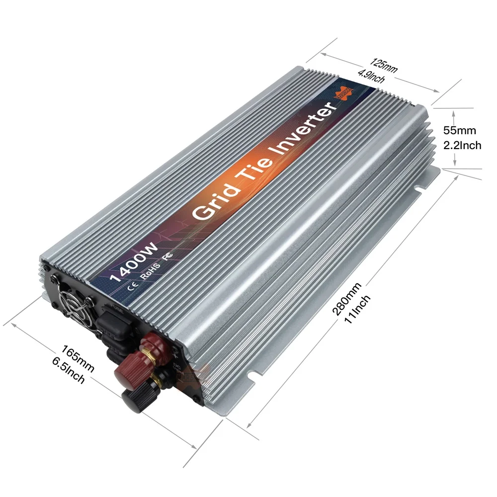 1400W MPPT 10.5-50VDC Solar Grid Connected Micro Inverter, 120V 230V Pure Sine Wave Converter, Household Power Generation System