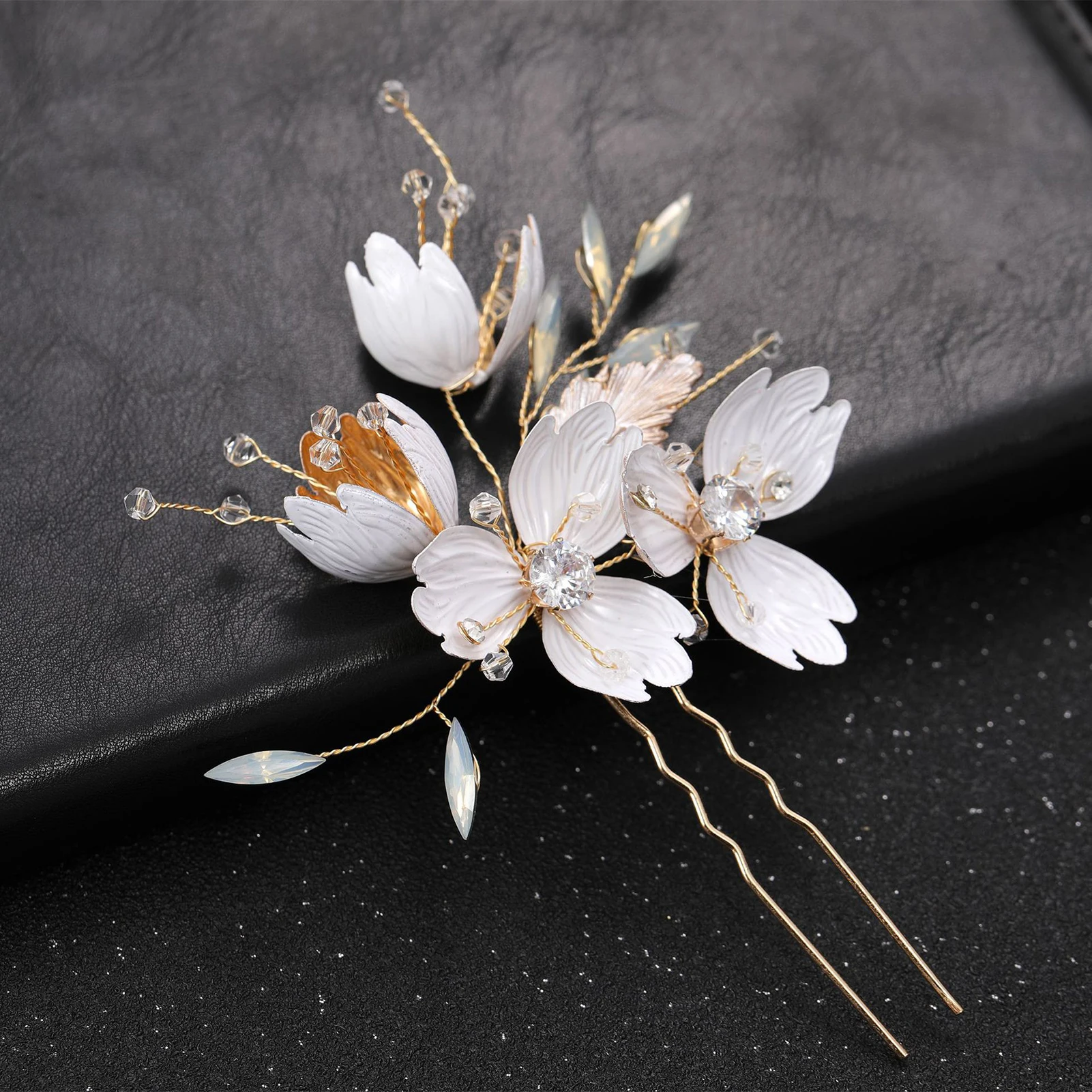 Роскошные заколки для волос с белым цветком, свадебные заколки в форме листа, головной убор со стразами, заколка для волос, толстые вьющиеся украшения для волос, аксессуары