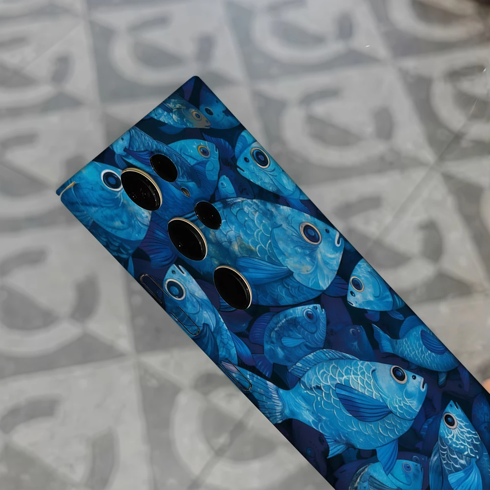 Azure Fish Swarm Fantasy Phone Case for Samsung Galaxy S25 Ultra S24 S23 Ultra Plus Shockproof Double Layer Back Cover