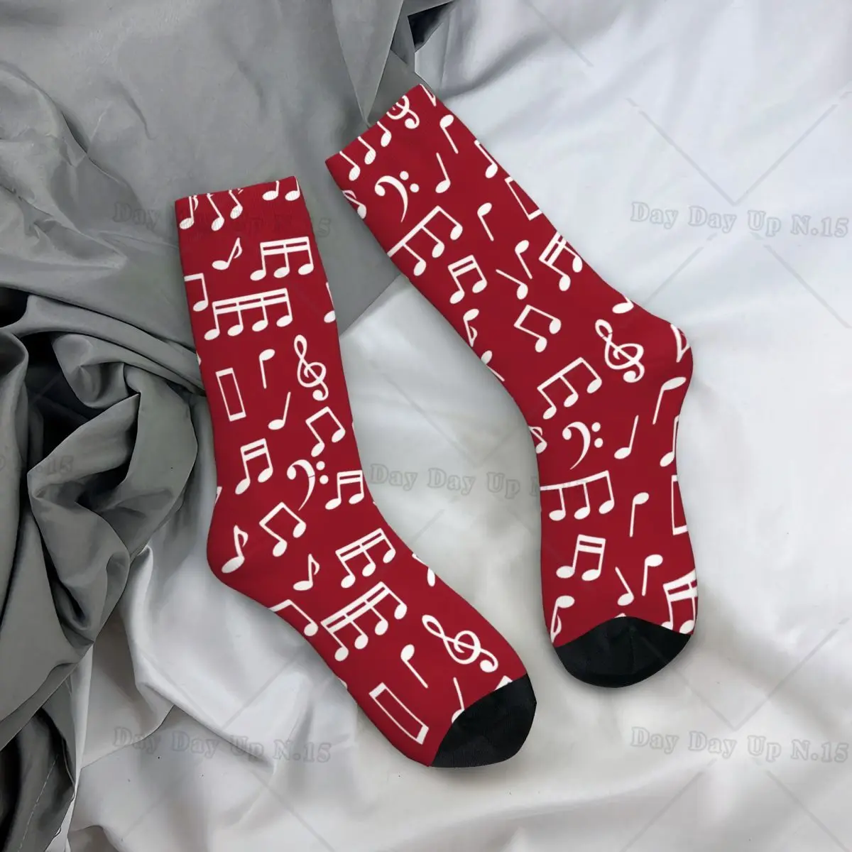 Autumn Winter Colorful Men's Women's Music Notes On Red Background Socks Sweat Absorbing Basketball Socks